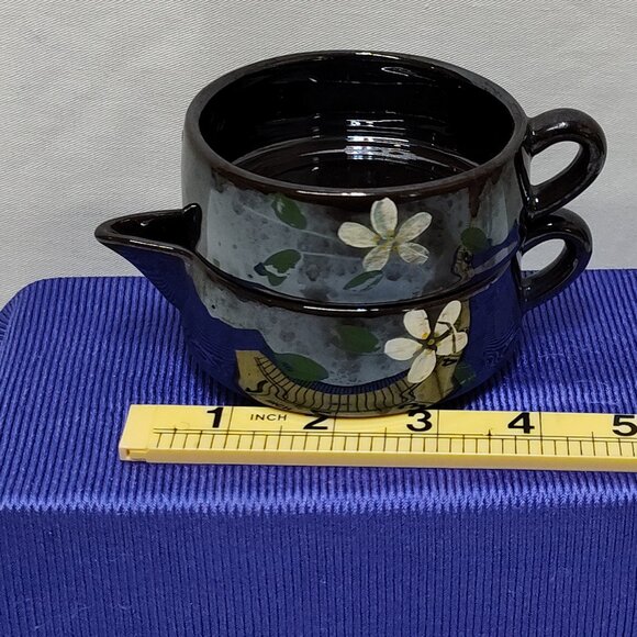 Ceramic Cream & Sugar Set Floral Design Hand-Painted Top Part Of A Tea Pot Set - Picture 7 of 7